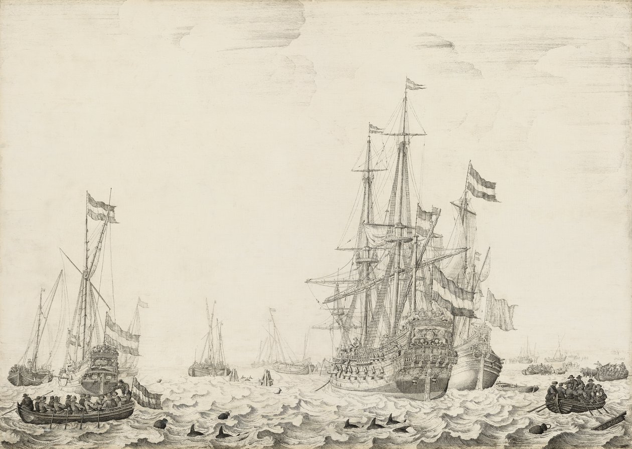 Dutch Ships Near the Coast, Early 1650s by Willem van de Velde