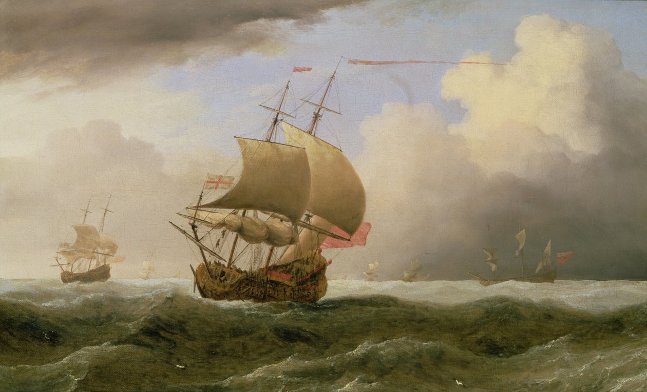 An English Ship Close-hauled in a Strong Breeze by Willem van de Velde the Younger