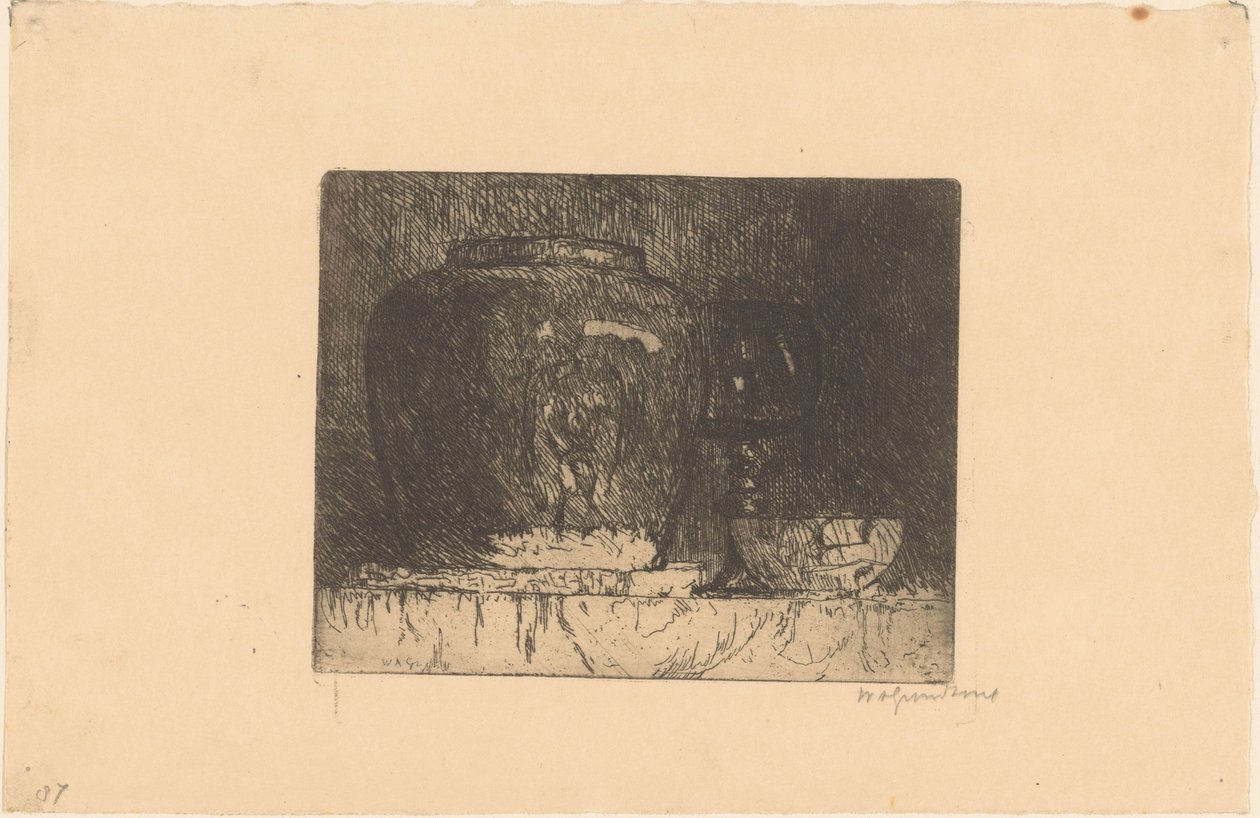 Still Life with Ginger Jar, Wine Glass, and Bowl by Willem Adrianus Grondhout (signed by artist)