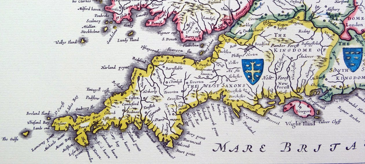 Shields of Wessex and Sussex from the Heptarchy; a collective name applied to the Anglo-Saxon kingdoms by Willem Blaeu