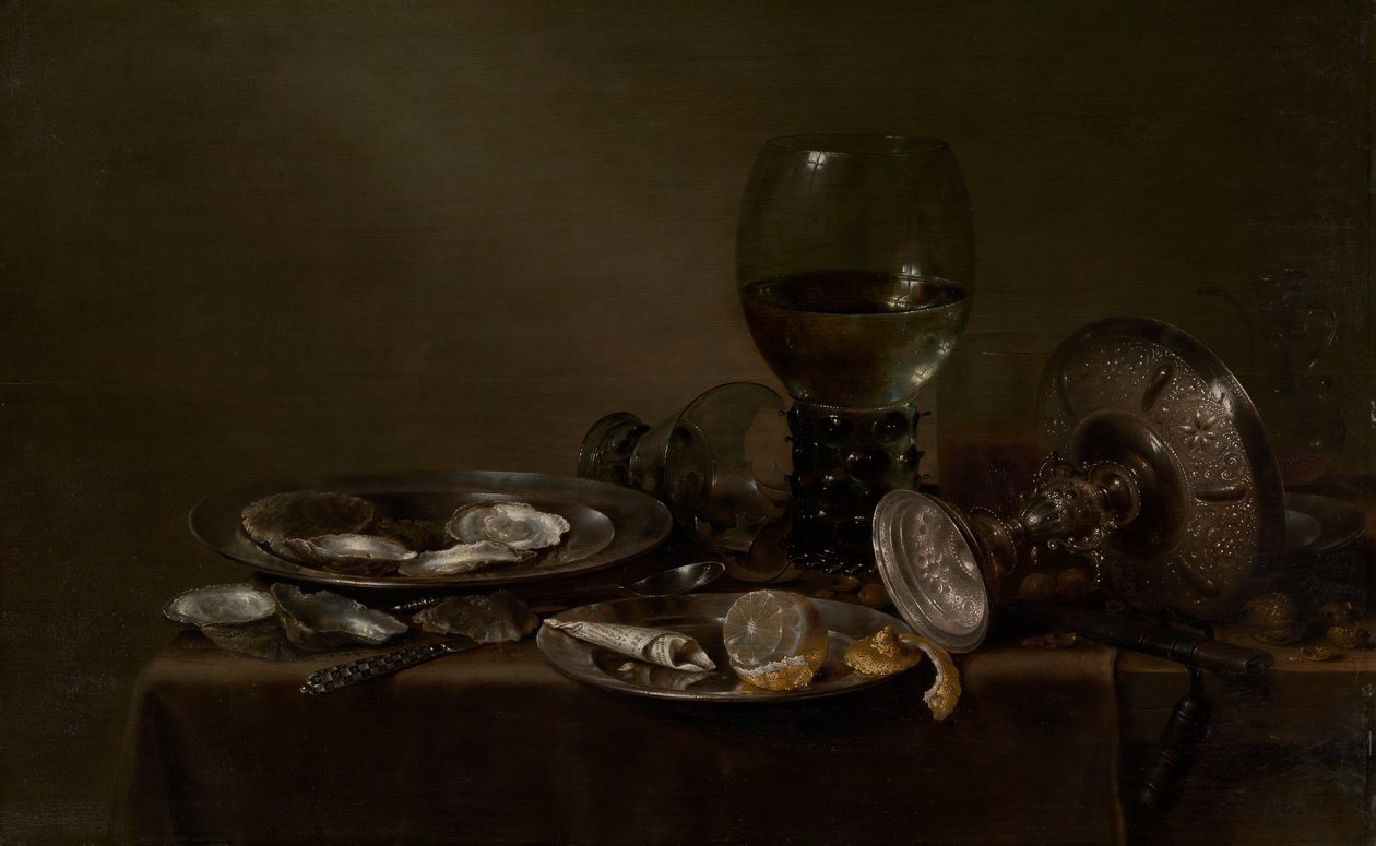 Still Life with Oysters, a Silver Tazza, and Glassware, 1635 by Willem Claesz. Heda