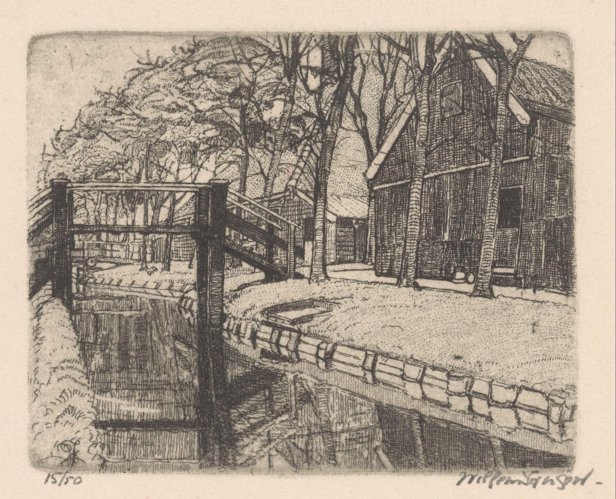 Bridge in Assendelft by Willem Jansen (graveur) (signed by artist)