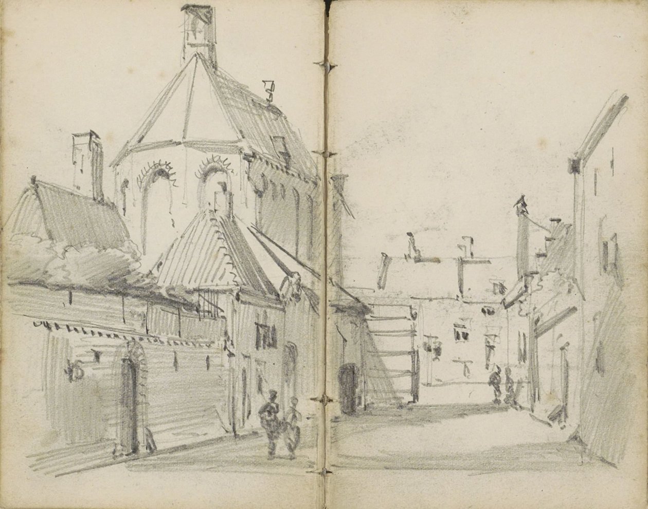 Village Street with a Church and Figures by Willem Koekkoek