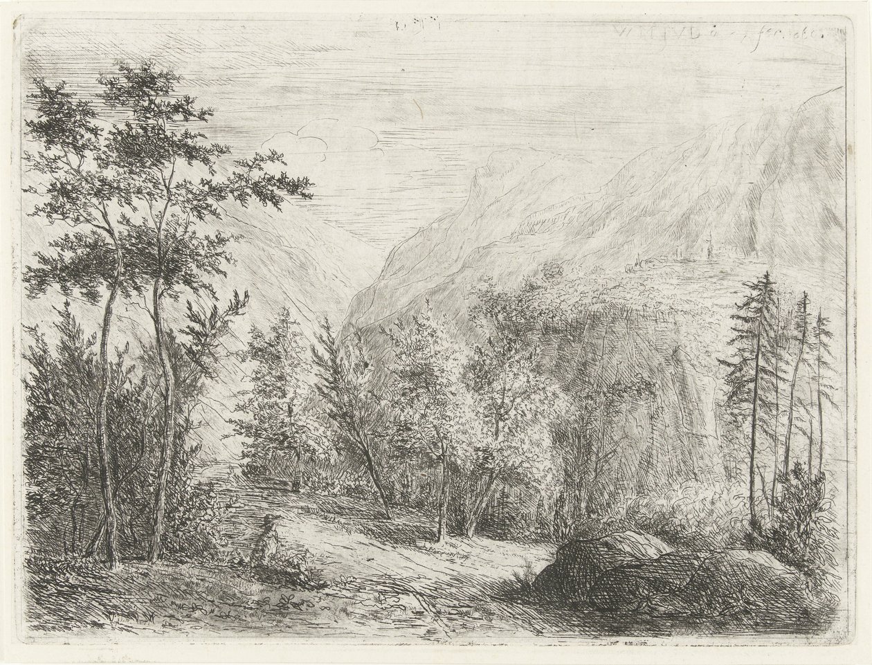 Mountain Landscape with Resting Figure along Road by Willem Matthias Jan van Dielen