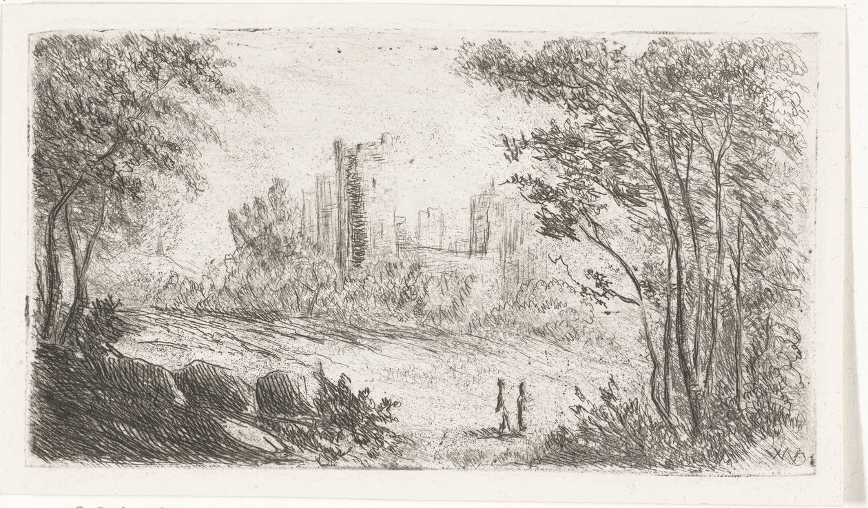 Landscape with Ruin of a Castle and Two Figures by Willem Matthias Jan van Dielen