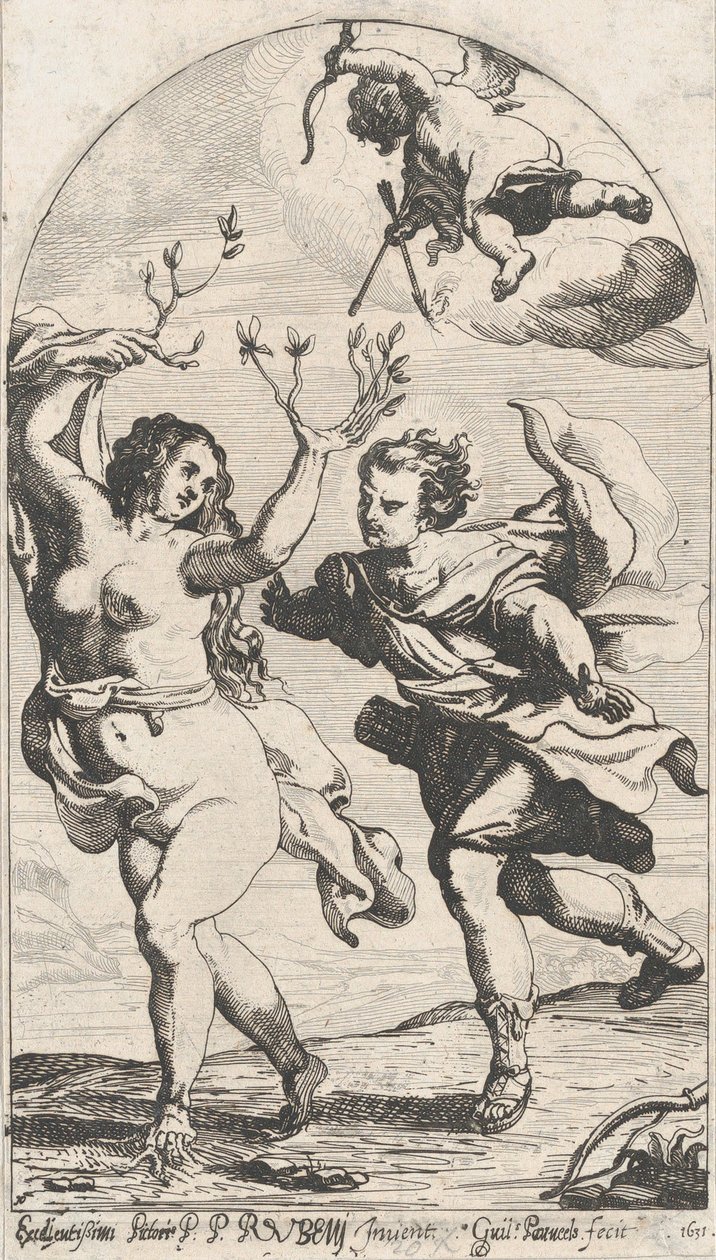Daphne fleeing from Apollo, with Cupid overhead by Willem Panneels