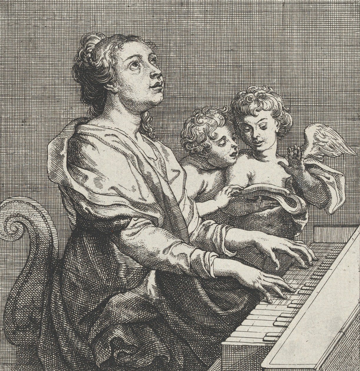Saint Cecilia Playing the Organ with Two Putti by Willem Panneels