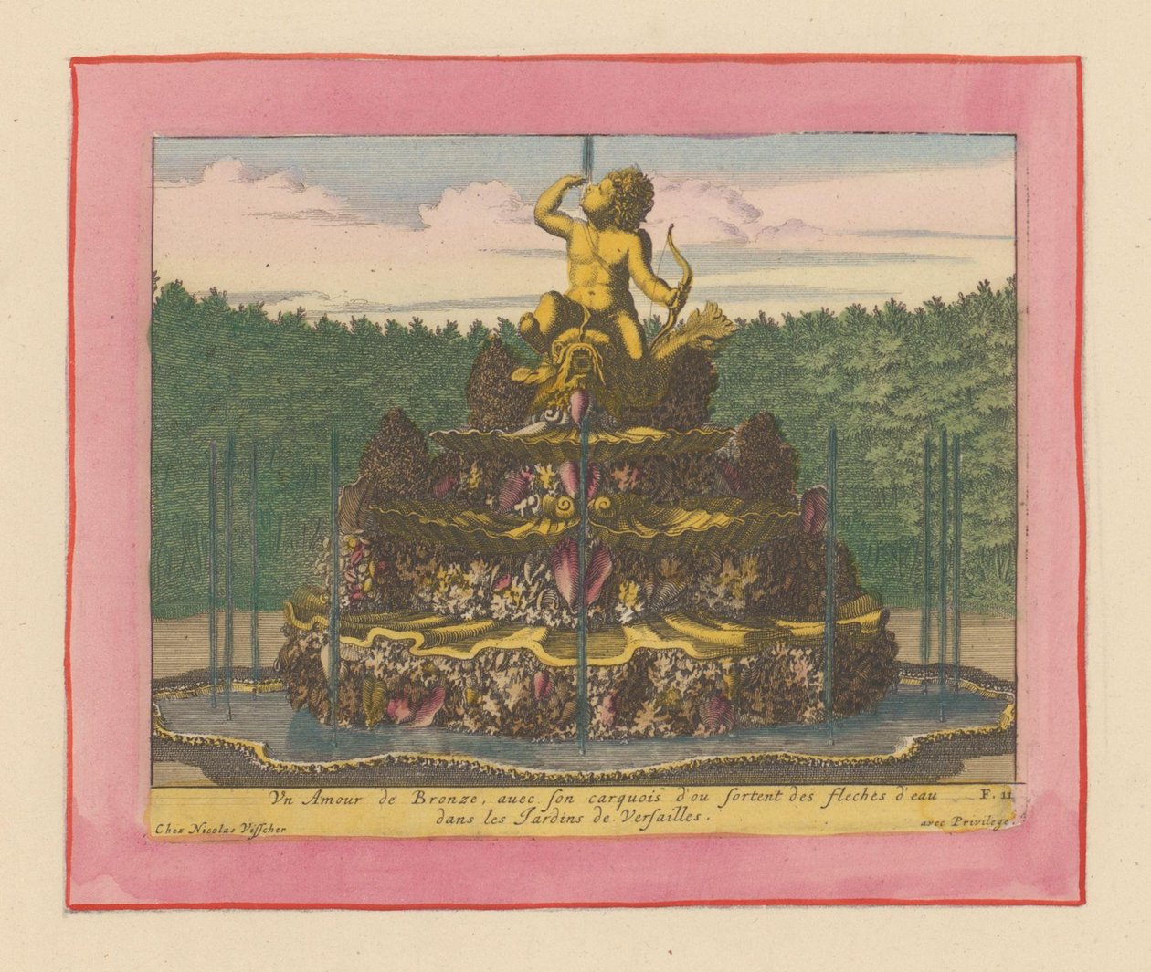 Fountain with a Statue of a Putto Holding a Bow Seated on a Dolphin by Willem Swidde