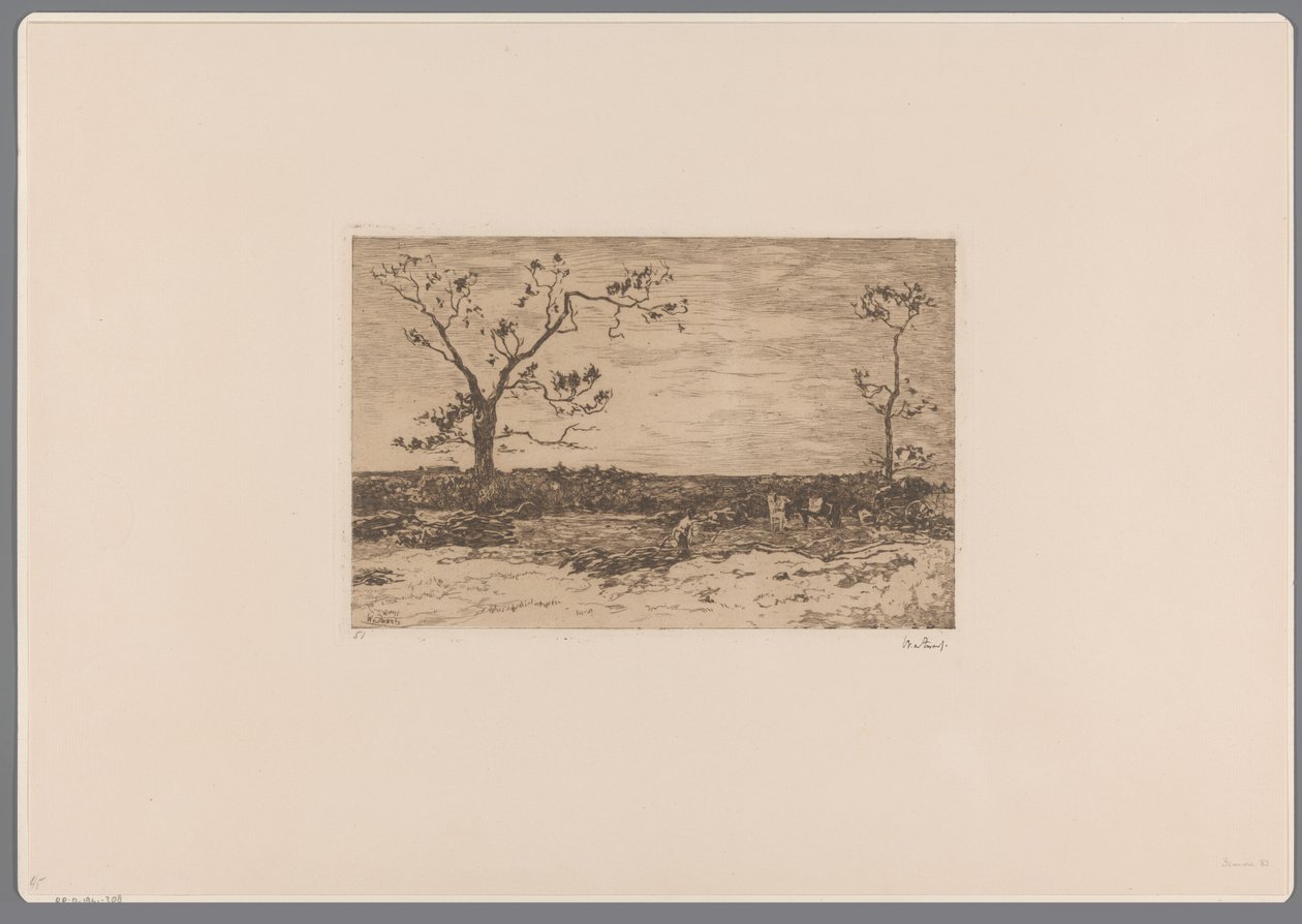 Landscape with Bare Trees and Woodcutters by Willem de Zwart (signed by artist)