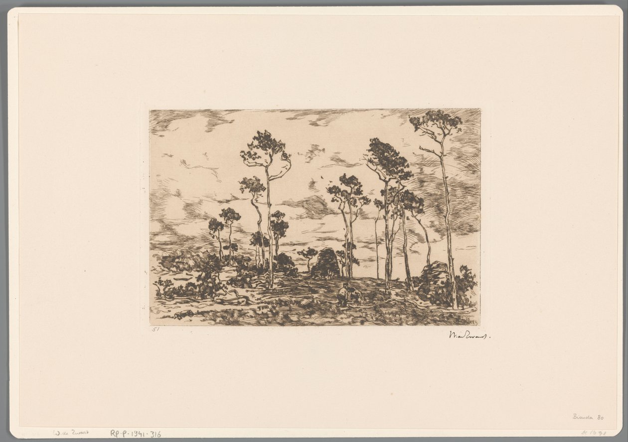 Landscape with Bare Trees and Woodcutters by Willem de Zwart (signed by artist)