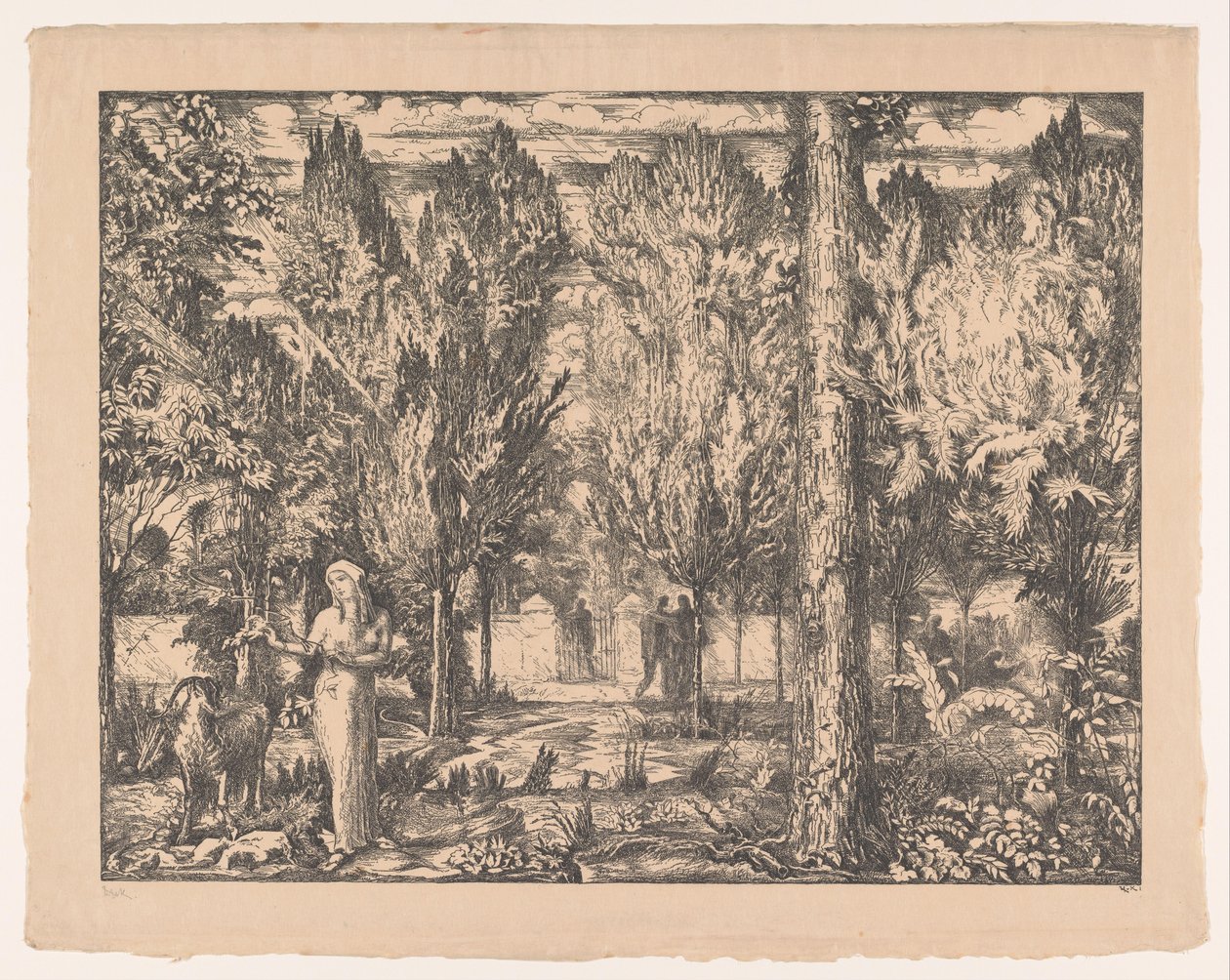 Woman and Ram in Walled Garden by Willem van Konijnenburg (signed by artist)