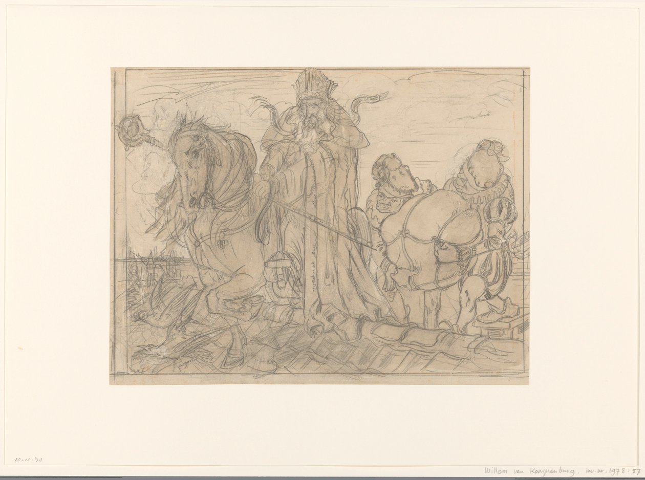 Sinterklaas with Two Piets on a Roof by Willem van Konijnenburg