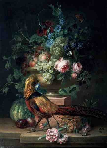 Still Life with Flowers and a Pheasant by Willem van Leen
