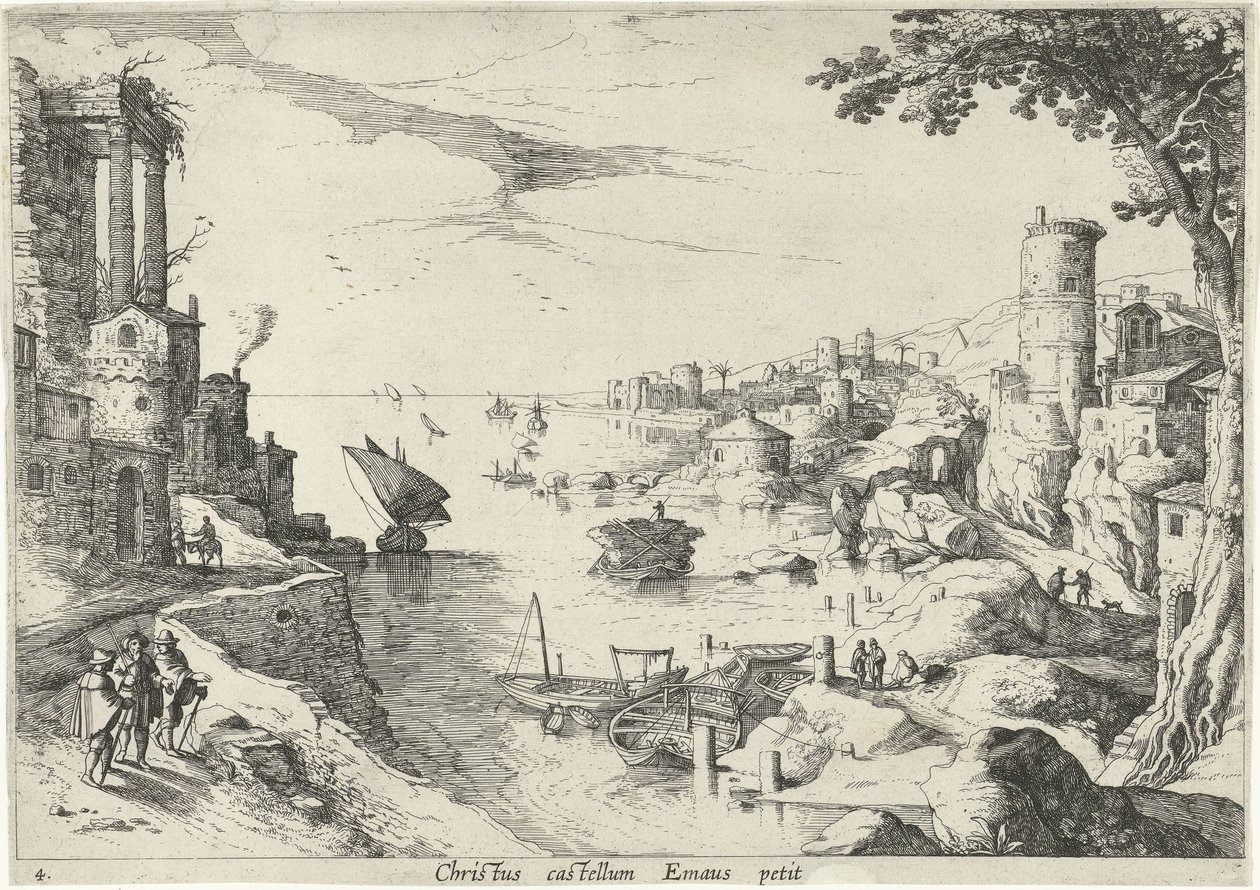 Landscape with the Disciples of Emmaus (title on object) (series title) by Willem van Nieulandt (II)
