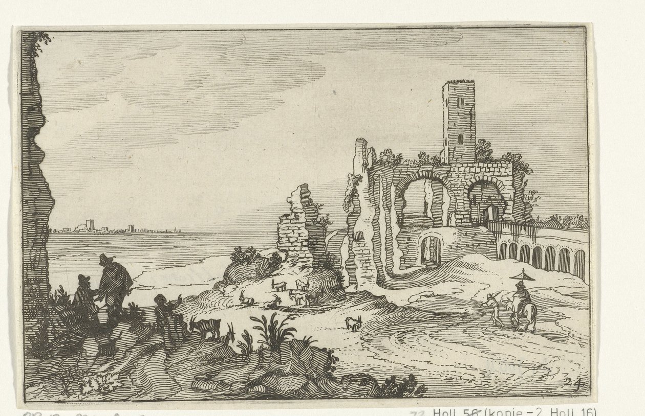 Ruins with Arches and a Tower by the Water (Roman Ruins and Coastal Landscapes) by Willem van Nieulandt (II)