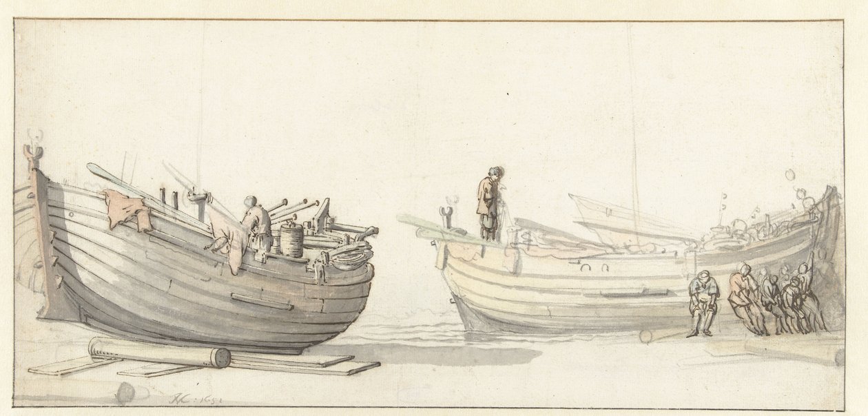 Study of Two Fishing Boats with Figures by Willem van de Velde (II) (attributed to)