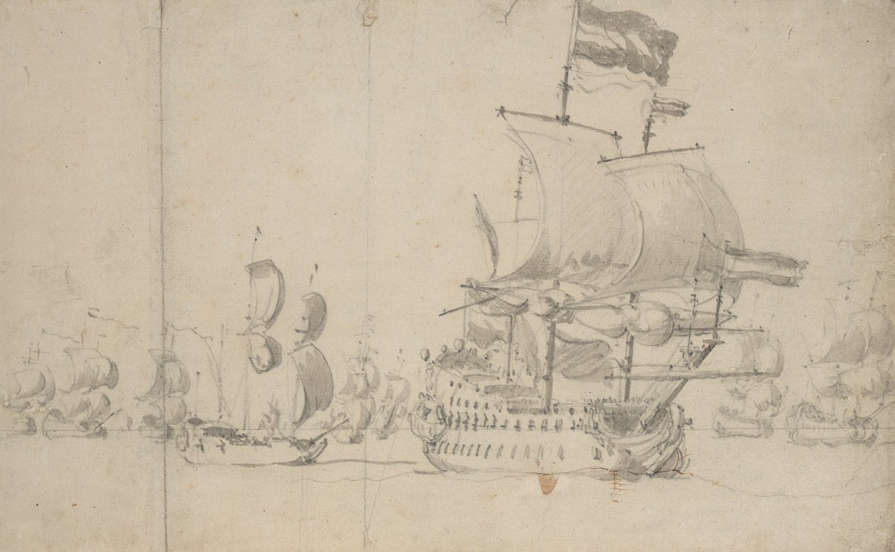 A Dutch Flagship with a Despatch Vessel on Her Quarter, May 1672? by Willem van de the Elder Velde