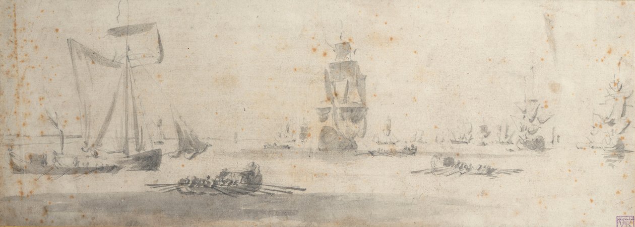 A Galliot in Light Airs and Several Barges, c.1681 by Willem van de the Elder Velde