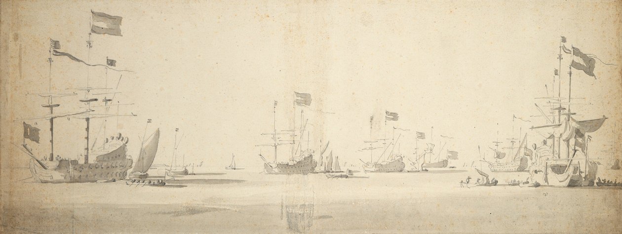 Dutch Flagships at Anchor with Boats Alongside, c.1664 by Willem van de the Elder Velde
