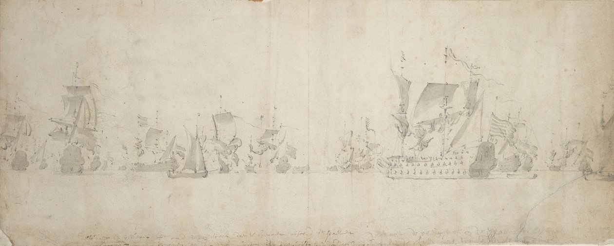 Dutch fleet after the council-of-war, 8-18 August 1665 by Willem van de the Elder Velde