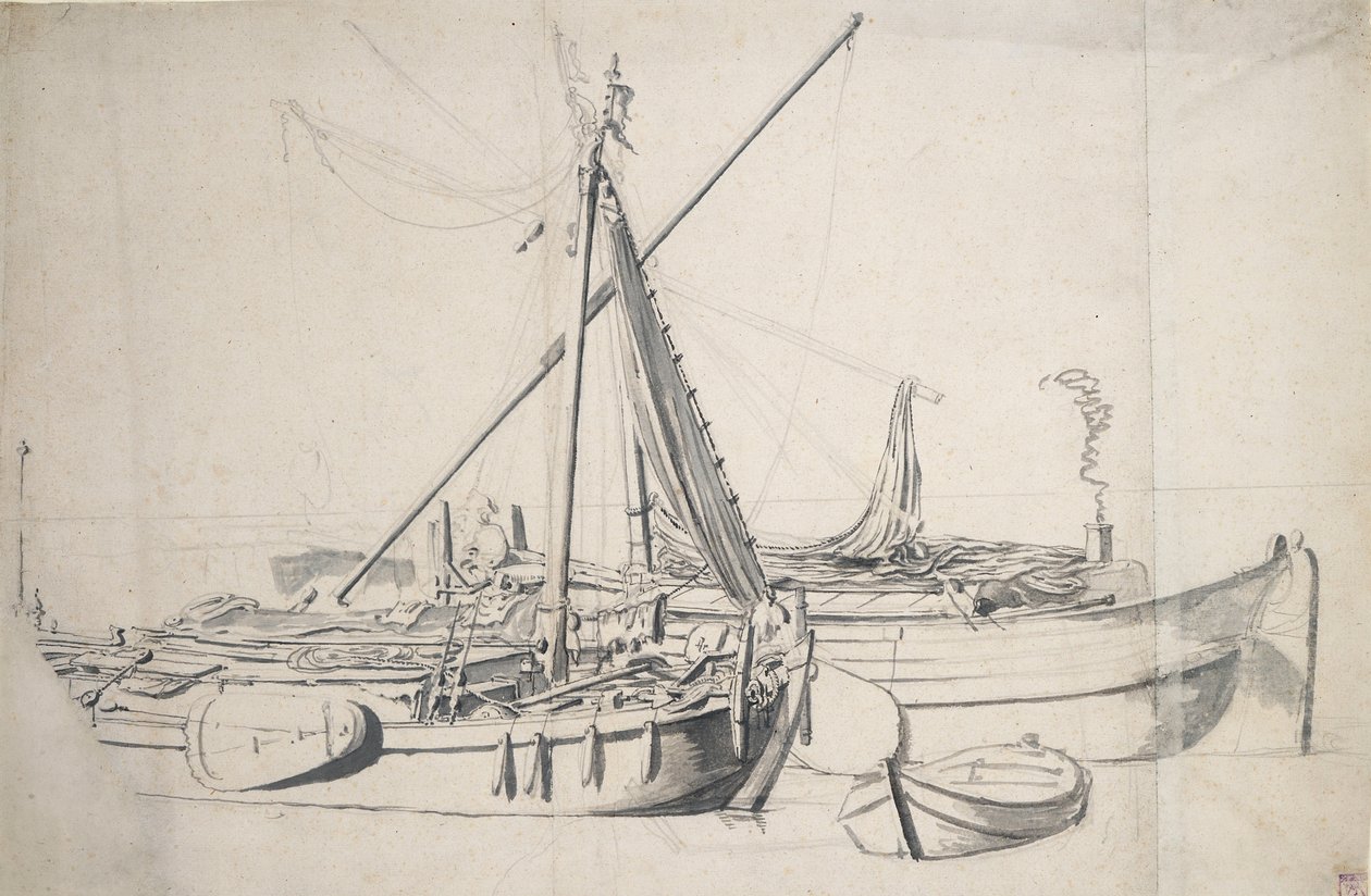 Study of a Damlooper and a Smalschip Lying Alongside One Another, c.1665 by Willem van de the Elder Velde