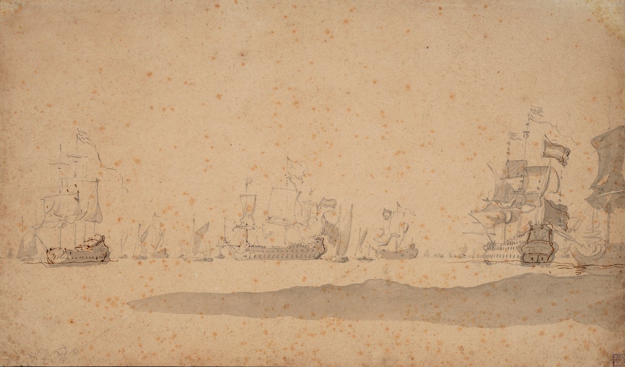 The Dutch fleet lying-to, probably in May 1672, c.1672 by Willem van de the Elder Velde