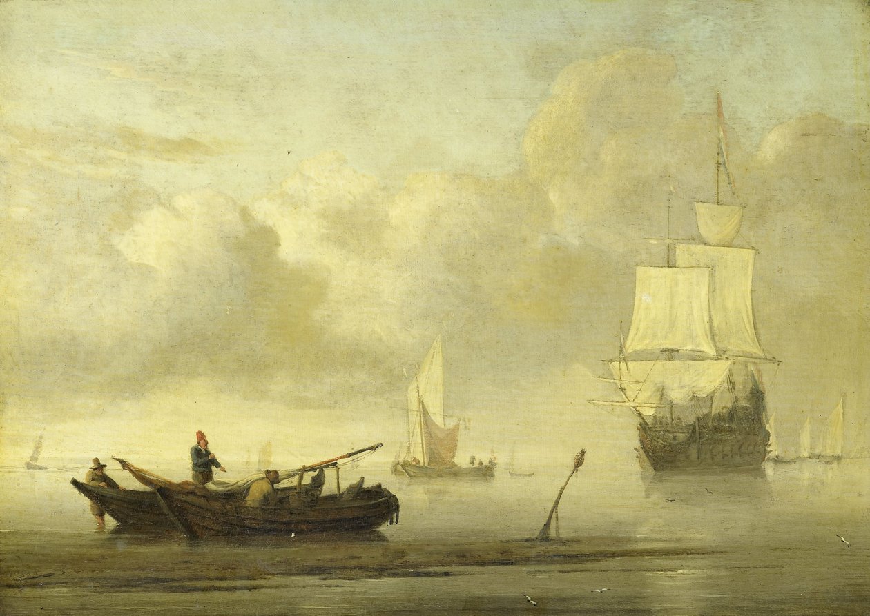 Ships near the Coast during a Calm by Willem van de the Younger (attr.to) Velde