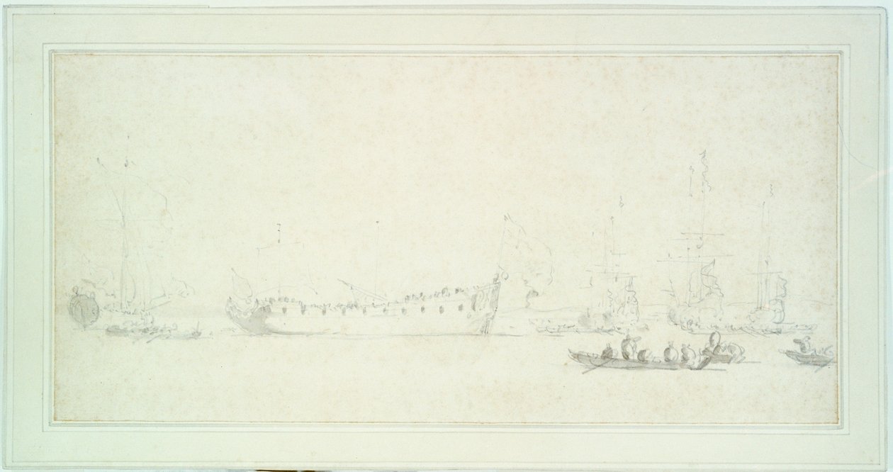 The launch of an English ship, probably the 'James Galley', c.1676