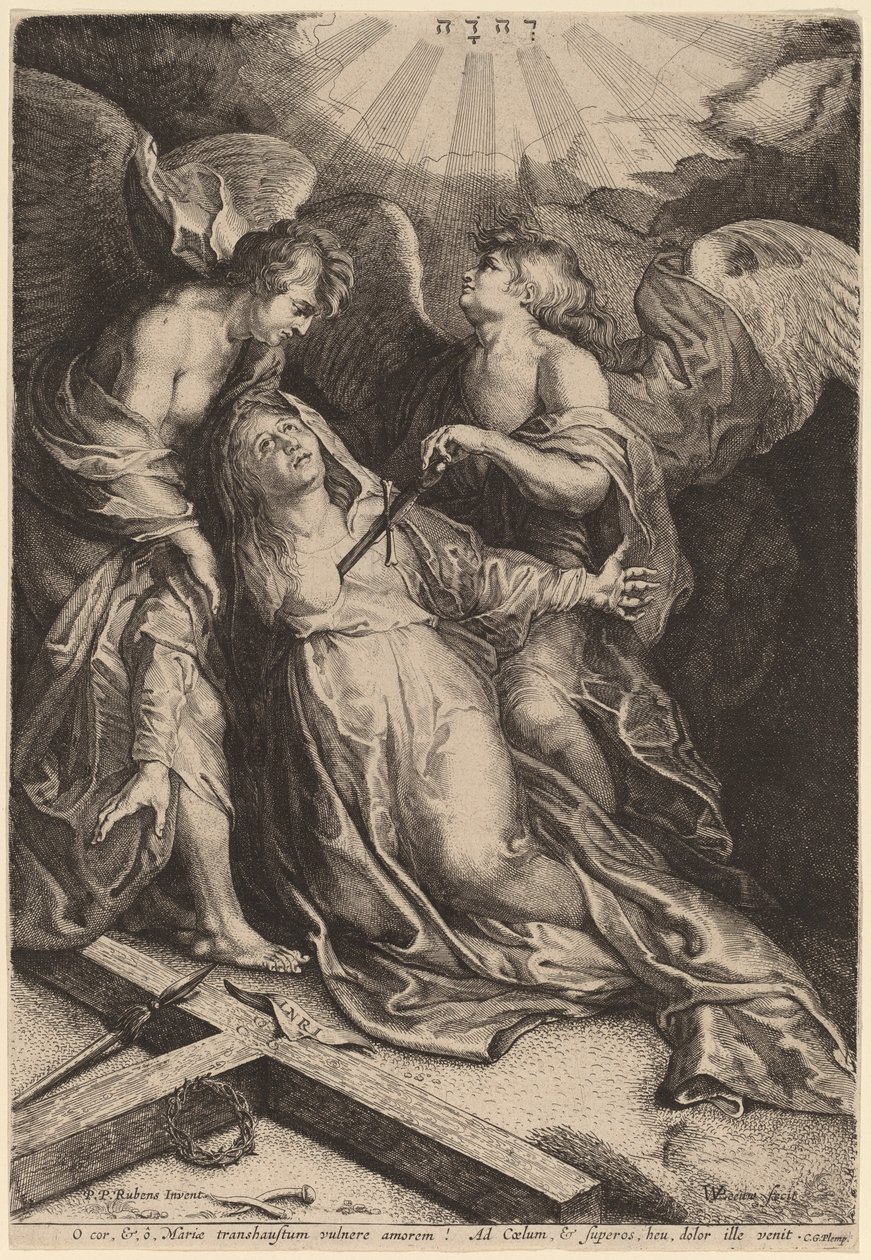 Mater Dolorosa Kneeling, Supported by Two Angels by Willem van der Leeuw after Sir Peter Paul Rubens