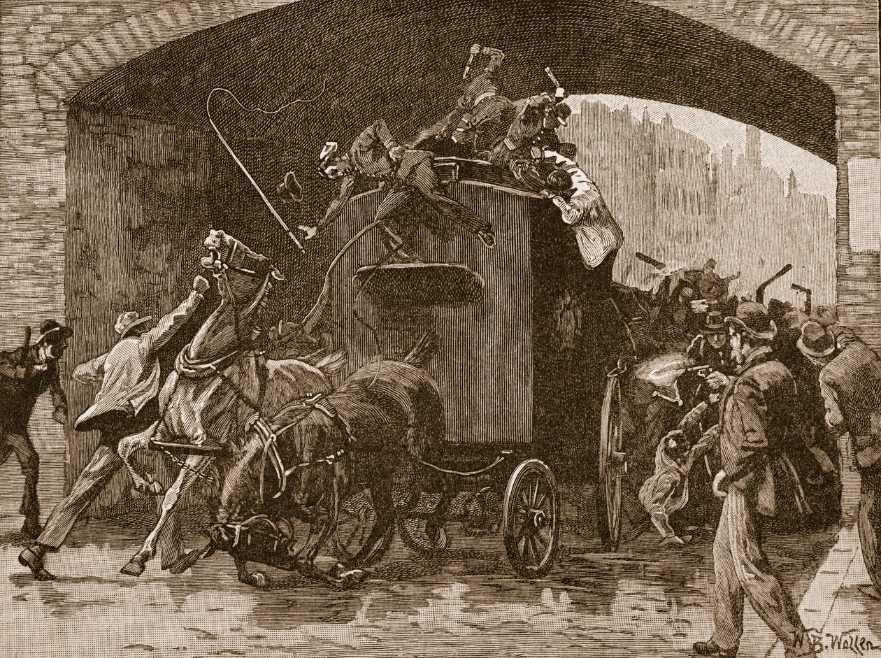 Fenian attack on the police van in Manchester, 1867, illustration from 
