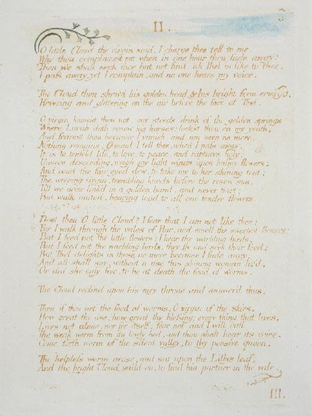 II O Little Cloud..., Plate 5 from The Book of Thel, 1789 by William Blake