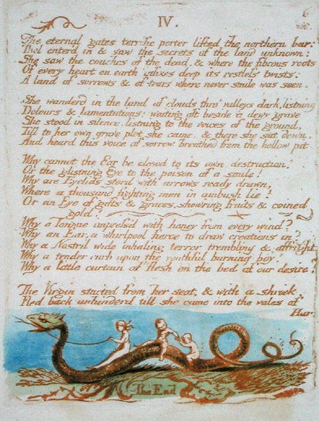 IV. The Eternal gates..., plate 8 from The Book of Thel by William Blake