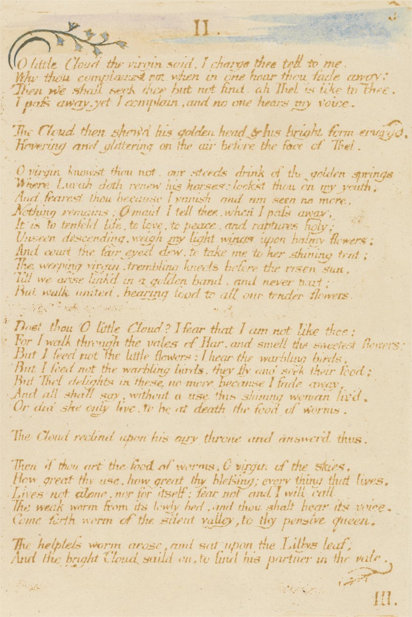 O little Cloud..., plate 5 from The Book of Thel, 1789 by William Blake