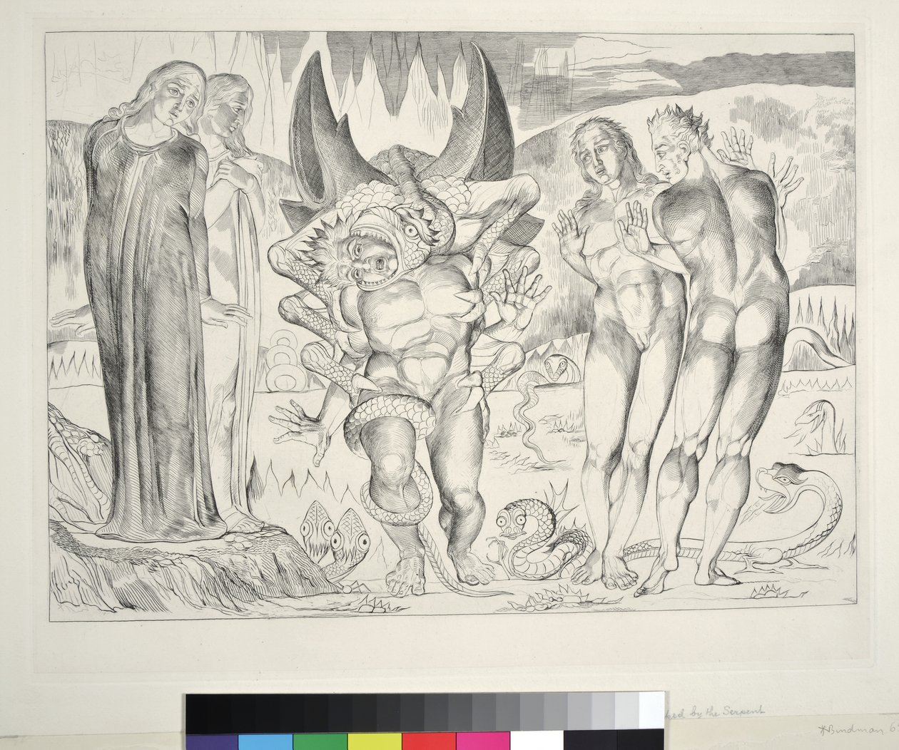 The Circle of the Thieves: Agnolo Brunelleschi Attacked by a Six-Footed Serpent, Inferno, Canto XXV, illustration to the 