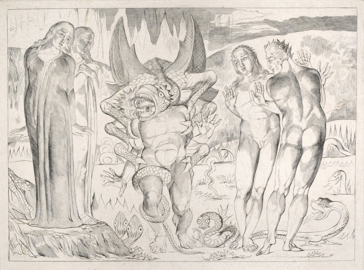 The Circle of the Thieves: Agnolo Brunelleschi Attacked by a Six-Footed Serpent Inferno, Canto XXV, illustration to the 