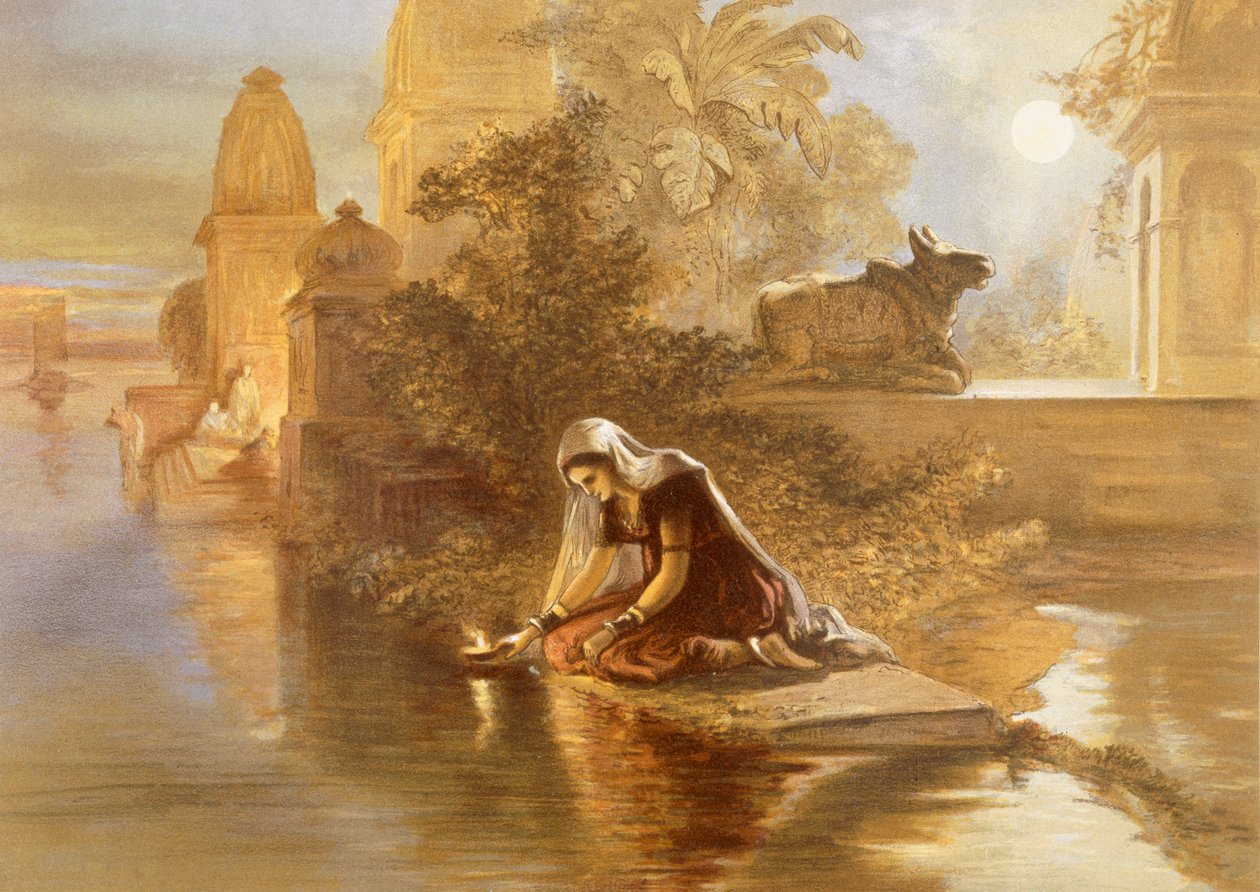 Indian Woman Floating Lamps on the Ganges, from 