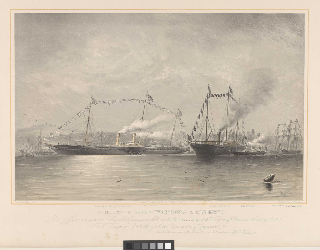 H.M. State Yacht Victoria & Albert, leaving Gravesend with their Royal Highnesses the Prince & Princess Frederick William of Prussia, February 2nd 1858 by William Foster