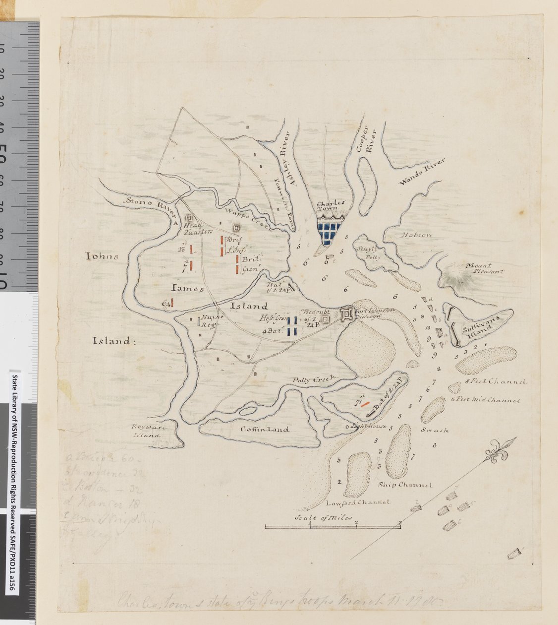 Page 37b Map of Charlestown and state of the Kings troops, March 11 1780 by William Hodges