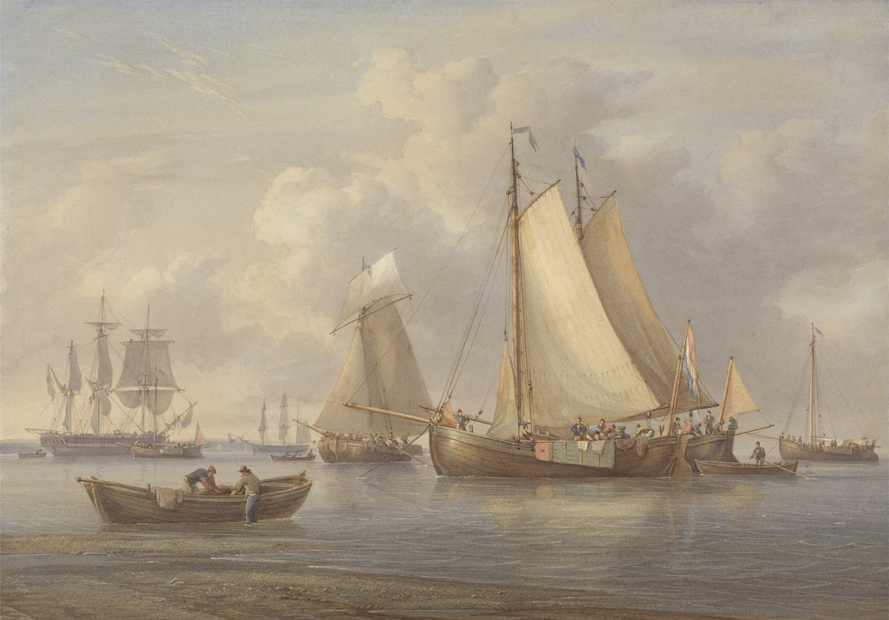 Dutch Fishing Boats at Anchor in an Estuary, c.1850-60 by William Joy