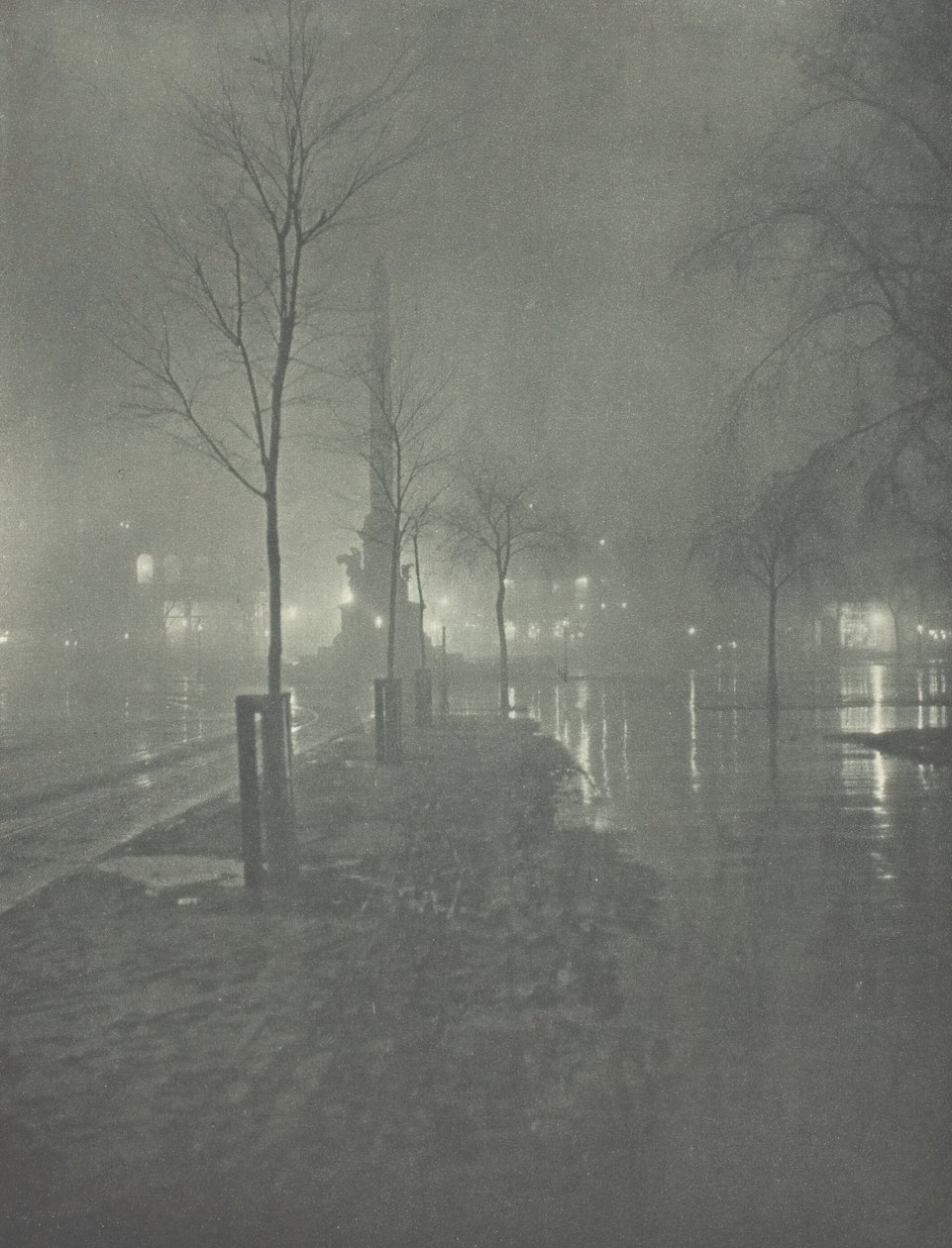 Wet Night, Columbus Circle, New York by William A. Fraser