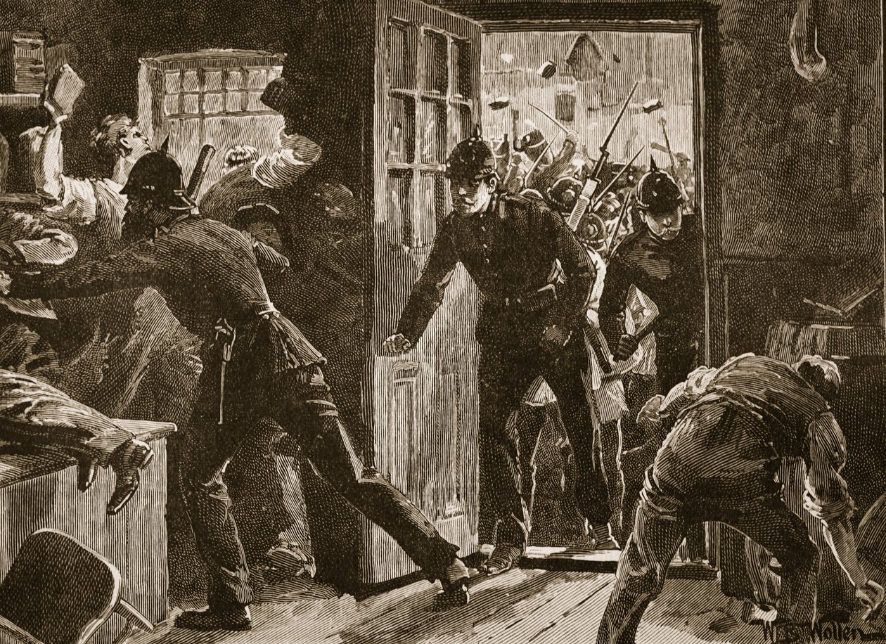 Fight at Ennis between National Leaguers and Police, 1886, Illustration from 
