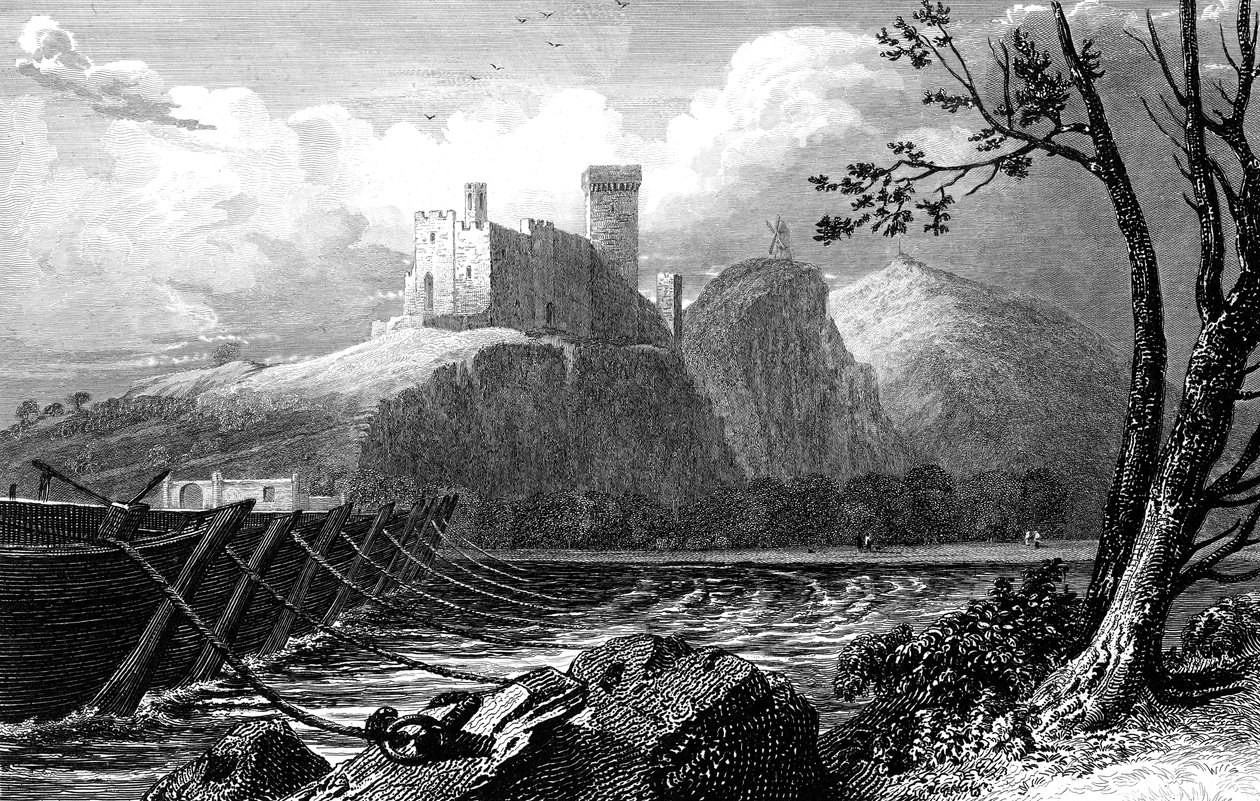The Castle of Beaucaire and a bridge of boats over the Rhone, France, 1824 by William Bernard Cooke