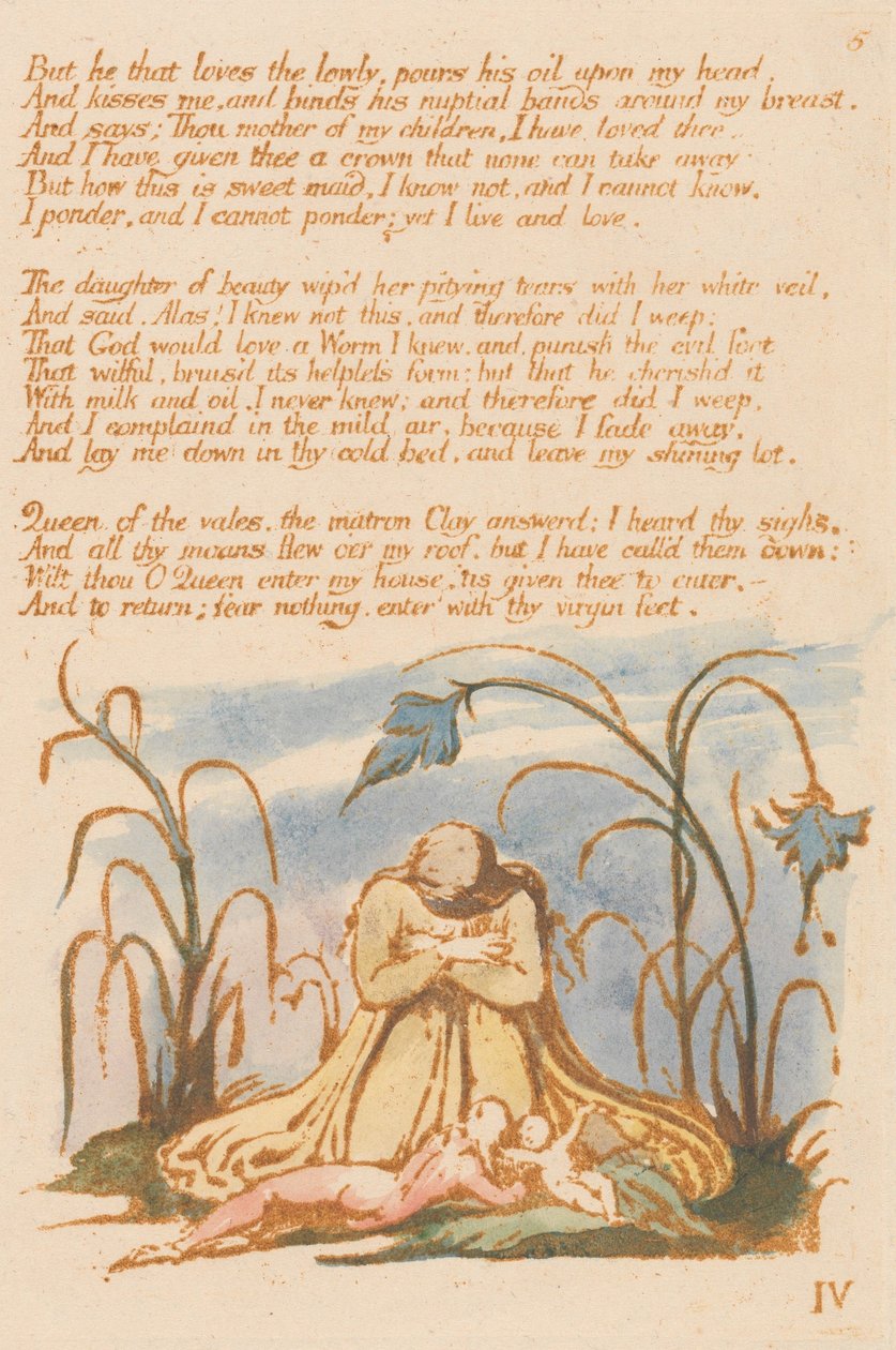 The Book of Thel, Plate 7, "But he that loves the lowly..." by William Blake