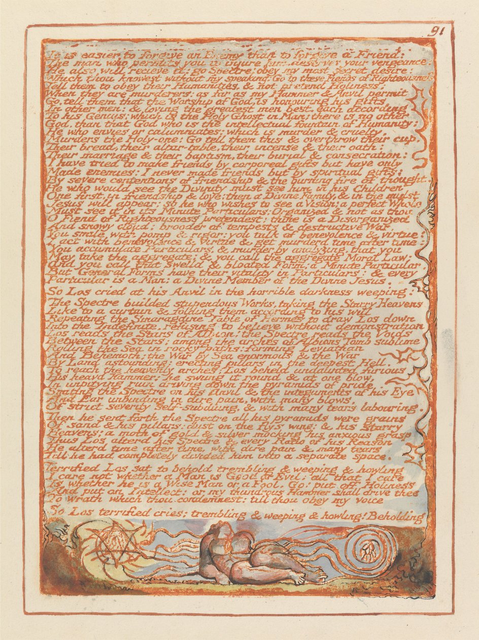 It is easier to forgive an enemy... (Plate 91) by William Blake