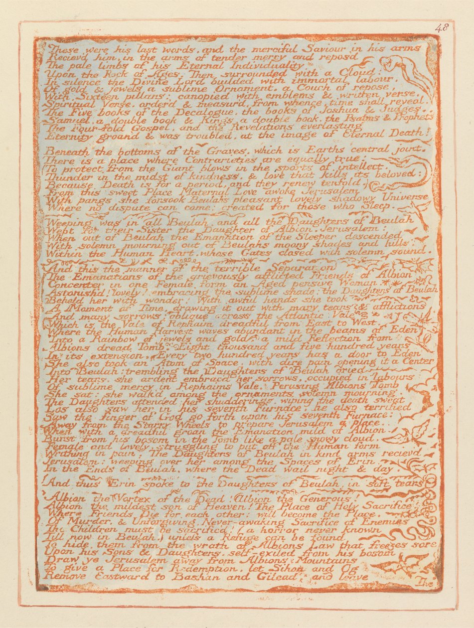 Jerusalem, Plate 48, These were his last words.... by William Blake