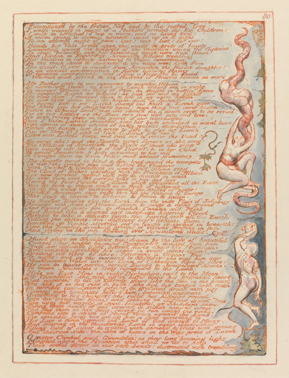 Jerusalem, Plate 80, Encompassed by the frozen net by William Blake