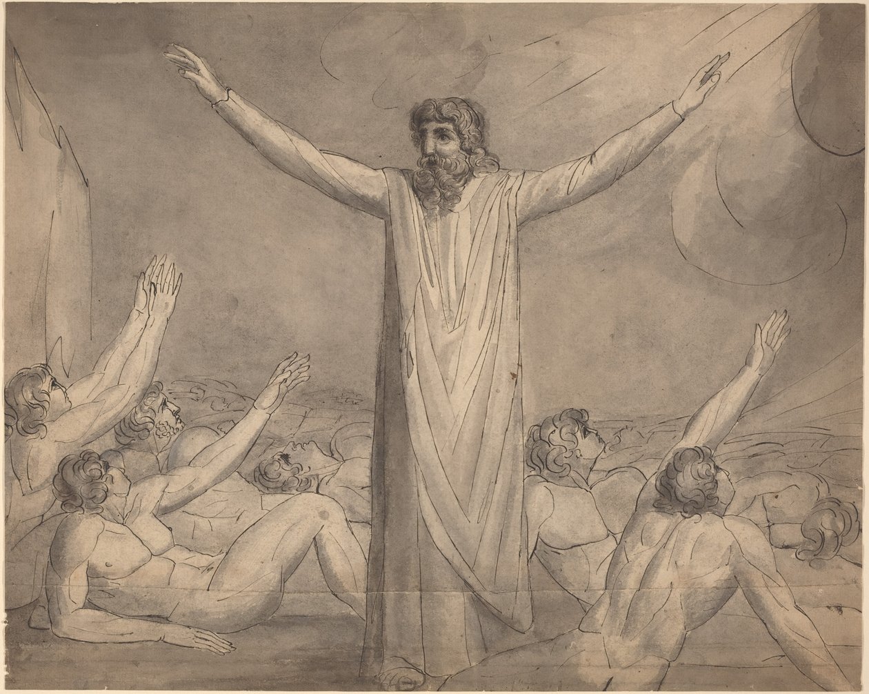 Moses Staying the Plague (?) [recto] by William Blake