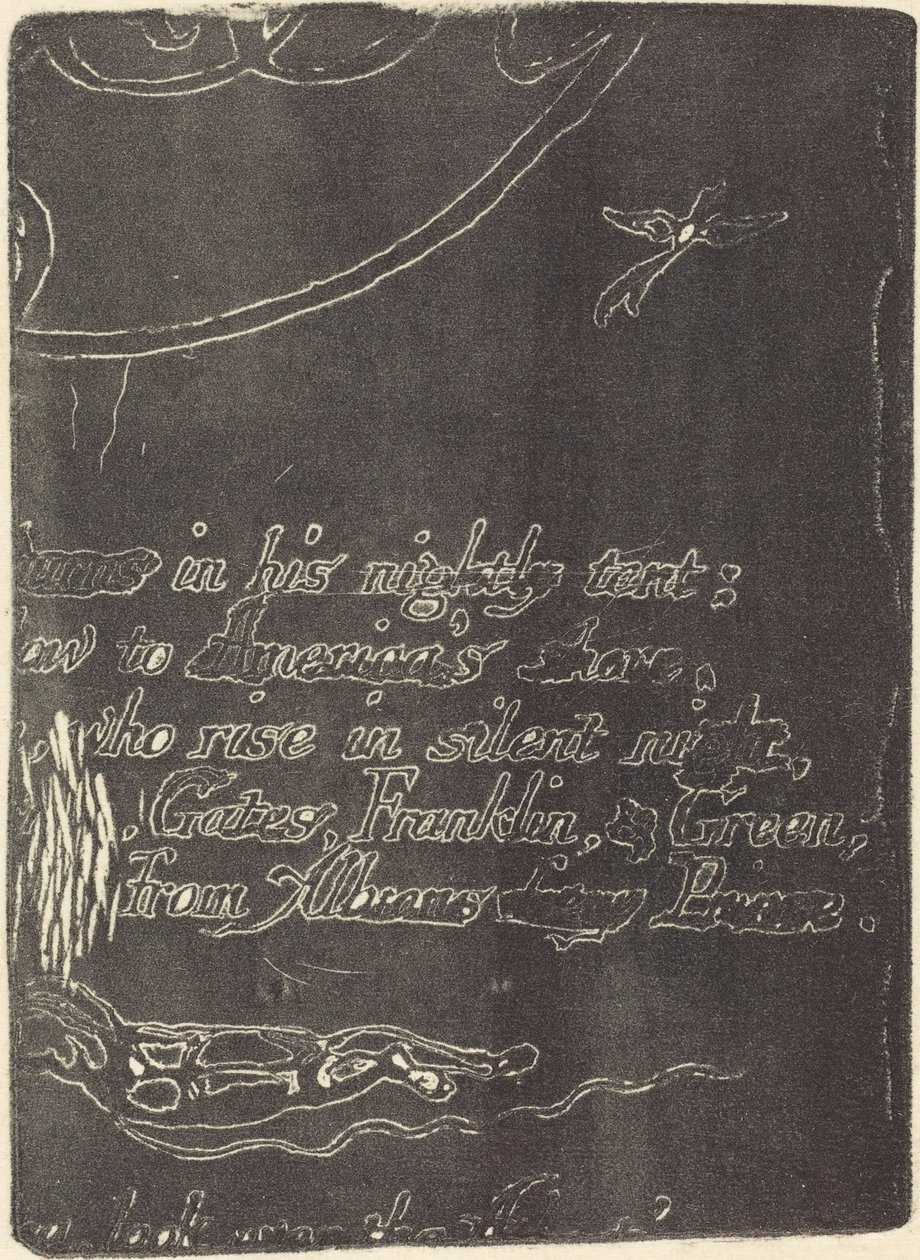 Restrike from fragment of cancelled plate for A Prophecy by William Blake