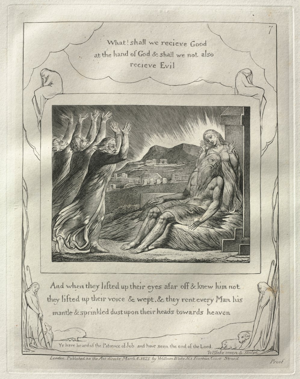 The Book of Job: No. 7, And When they had lifted up their eyes afar off and knew him not, they lifted up their voices and wept by William Blake