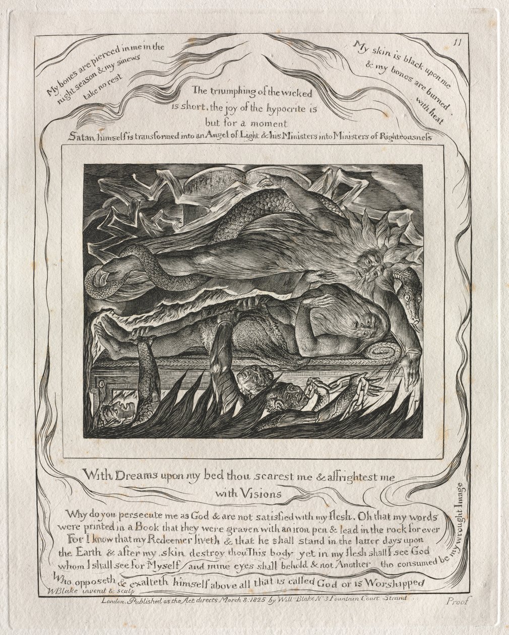 The Book of Job: Pl. 11, With Dreams upon my bed thou scarest me and affrightest me with Visions by William Blake